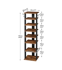 Slickblue Entryway 8-Tier Wooden Shoe Rack with Hooks
