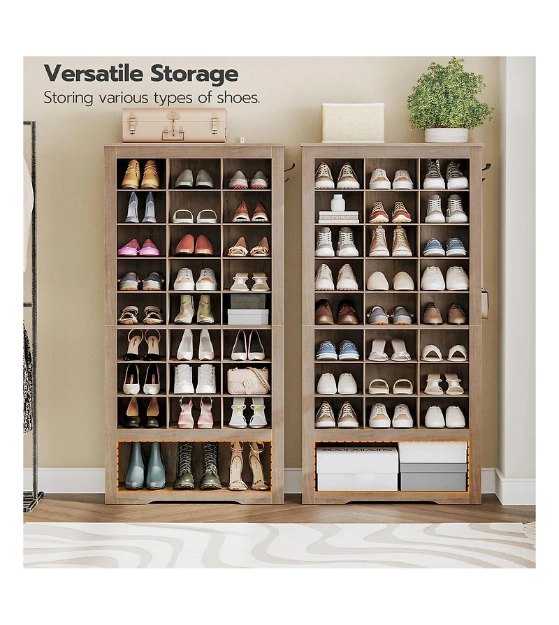 Slickblue 9-Tier Shoe Rack Cabinet with 24 Compartments and Hanging Hooks
