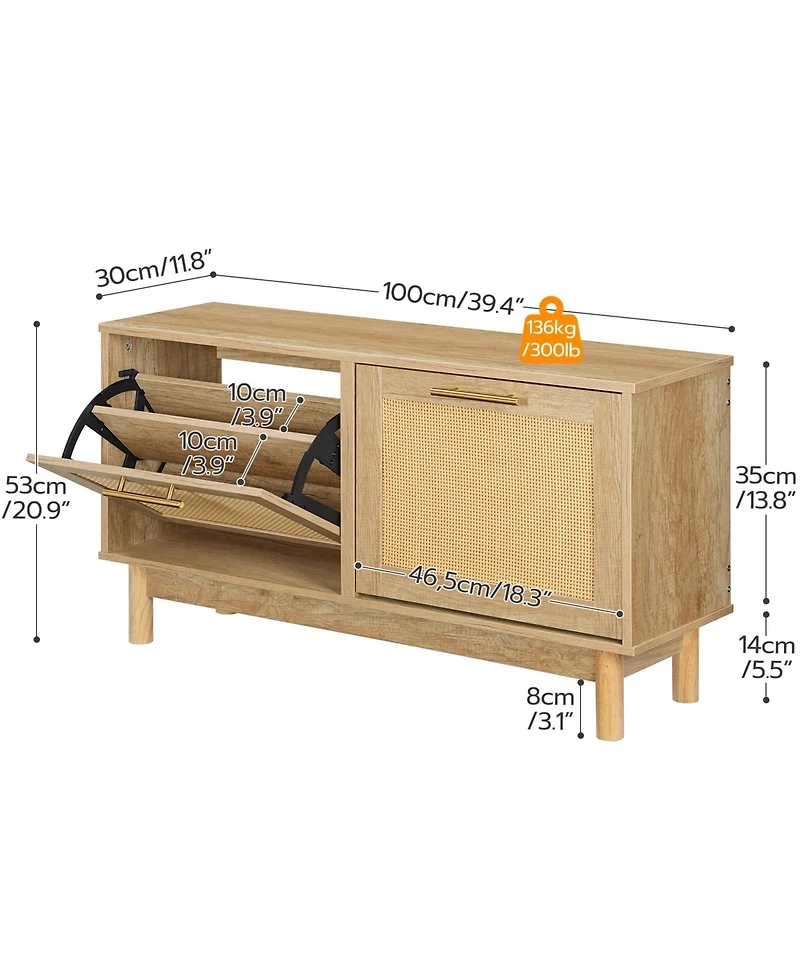 Slickblue Shoe Storage Bench Rattan Design with Flip-Top Drawers