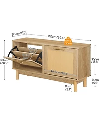 Slickblue Shoe Storage Bench Rattan Design with Flip-Top Drawers