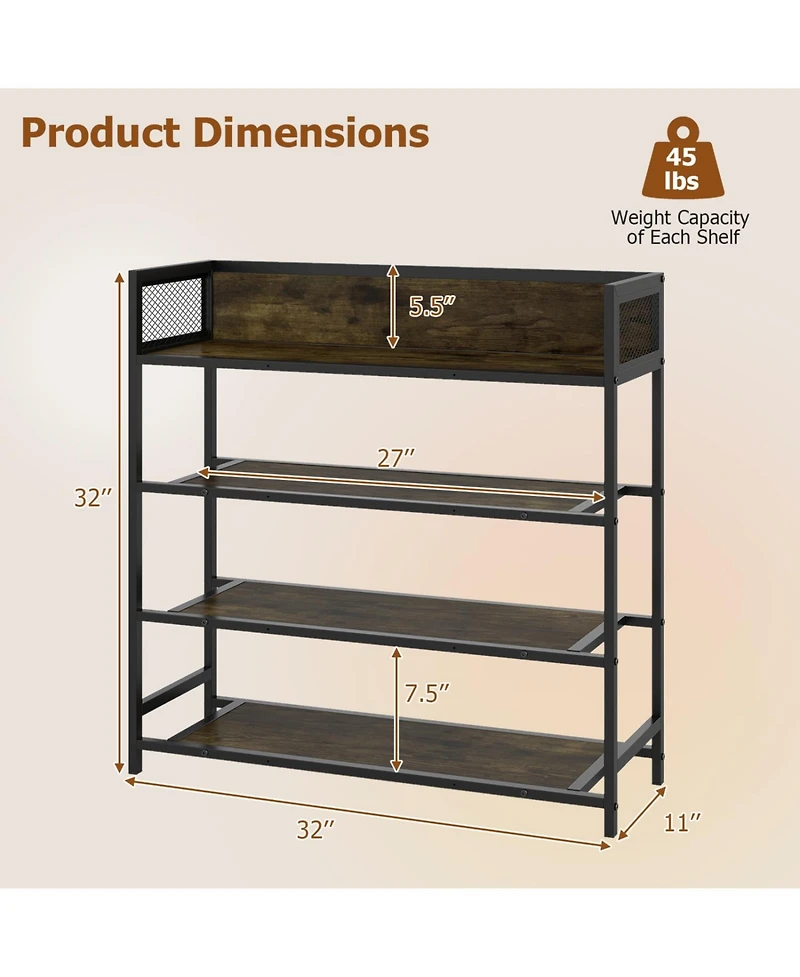 Slickblue 4-Tier Shoe Organizer Shelf with Metal Frame for Bedroom or Hallway