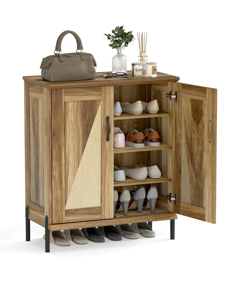 Slickblue Farmhouse Shoe Cabinet 5-Tier with Woven Rattan Doors