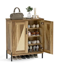 Slickblue Farmhouse Shoe Cabinet 5-Tier with Woven Rattan Doors