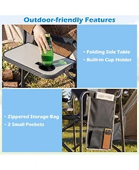 Gymax Folding Camping Chair Oversized Padded Portable Directors Chair with Side Table