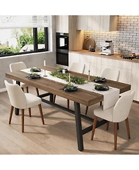 homfan Dining Table and Chairs Set, 71 Inch Wood Metal Farmhouse with 4 Linen Upholstered