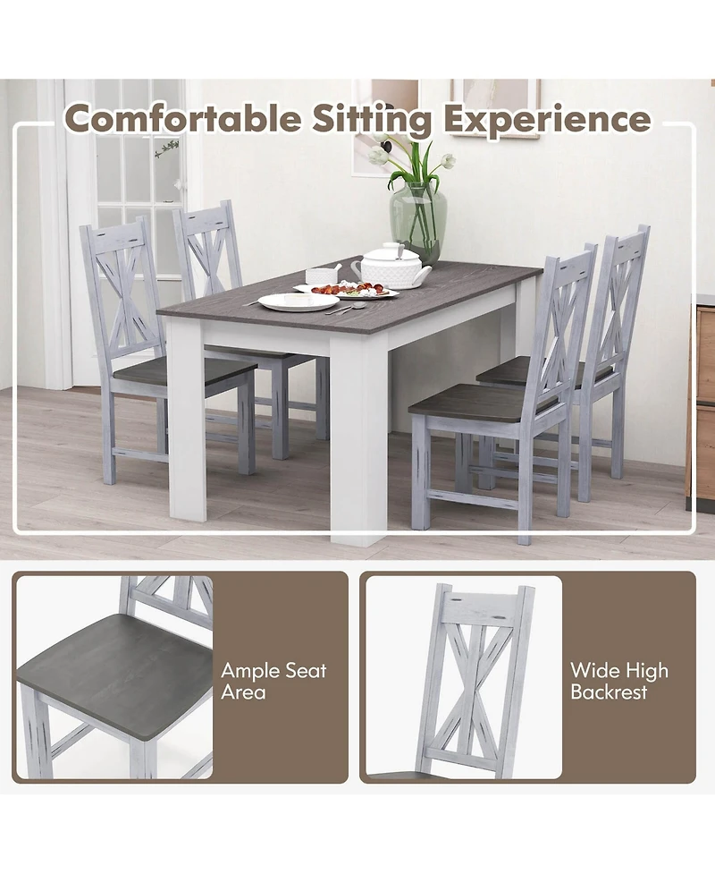 Costway Wooden Dining Chair Set of 2 with Rubber Wood Frame Elegant Hollowed Backrest