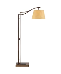Franklin Iron Works Rustic Farmhouse Arc Floor Lamp with Usb Port 60" Tall Downbridge Faux Leather Empire Shade for Living Room Reading Bedroom