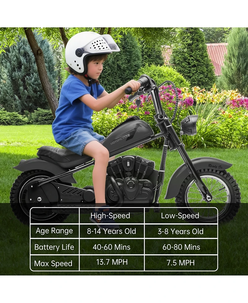 homfan 24V 250W Electric Dirt Bike for Kids, 2-Speed Ride On Motorcycle, Up to 14 Mph, Leather Seat, Rear Brake, For Ages 8-12