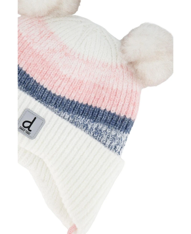 Deux par Deux Toddler Girl 2-3 Years Winter Knit Hat with Ear Flaps and Pompoms