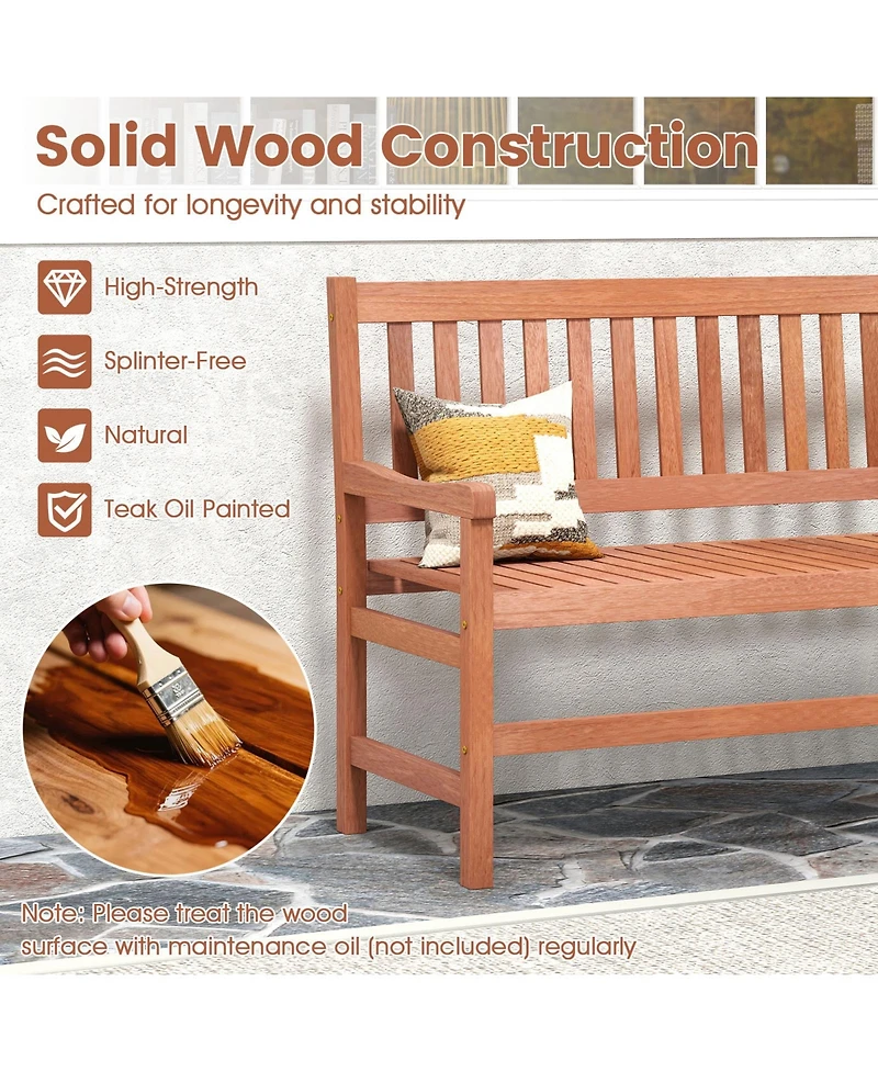 Gymax 44 Inch Outdoor Loveseat Bench 2-Seat Patio Solid Wood Garden Chair with Backrest