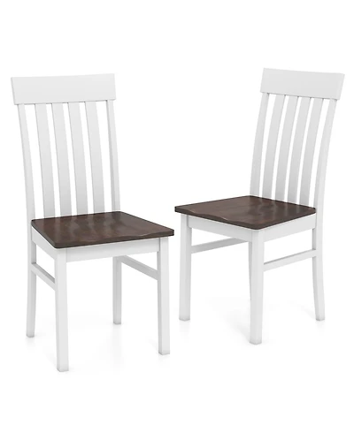 Gymax Dining Chairs Set of 2 Slatted High Backrests Concave Seats Rubber Wood Legs