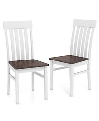 Gymax Dining Chairs Set of 2 Slatted High Backrests Concave Seats Rubber Wood Legs