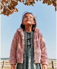 Deux par Deux Toddler Girl (2-5) Faux Fur Hooded Cardigan Pink