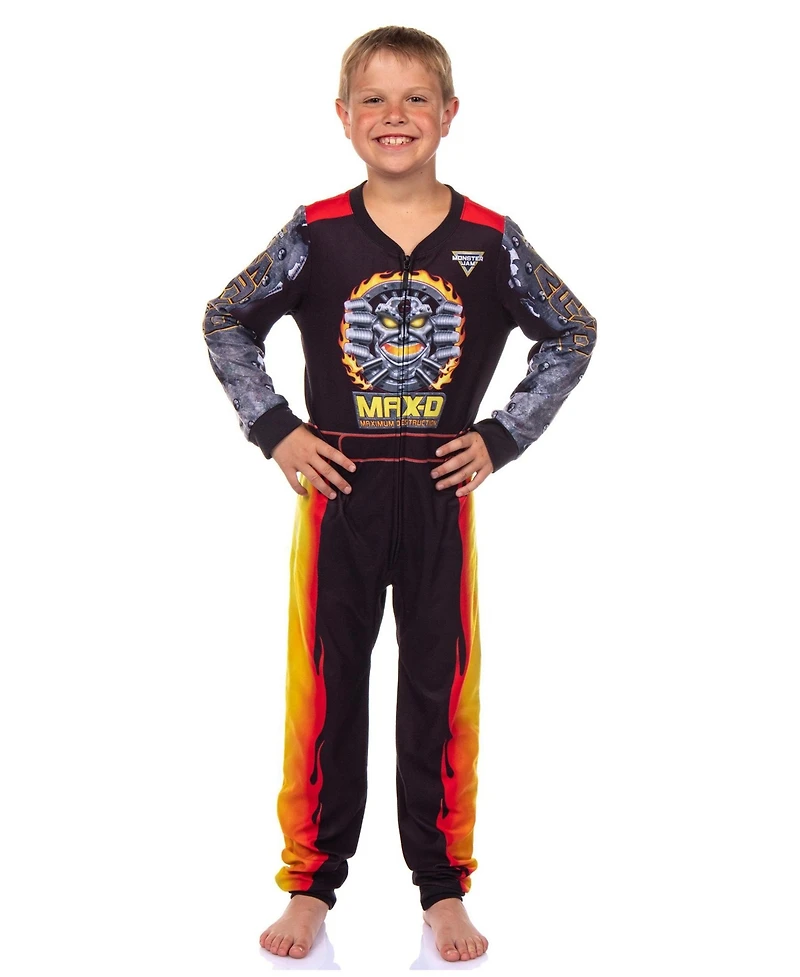 Monster Jam Big Boys (4-16) Union Suit Fleece Maximum Destruction Monster Truck One Piece Pajamas
