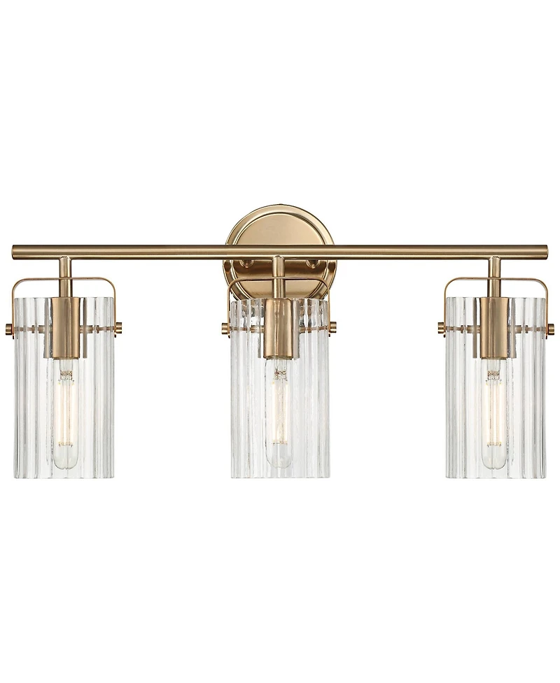 Regency Hill Emerson 22"W Warm Gold Fluted Glass 3-Light Bath Light