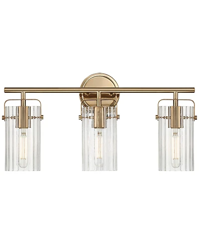 Regency Hill Emerson 22"W Warm Gold Fluted Glass 3-Light Bath Light