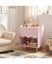Costway Kids Nightstand, Toddler Scalloped Side Table with Wide Top and Open Compartment