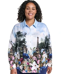 Karl Lagerfeld Paris Plus City Scene Collared Button-Front Top