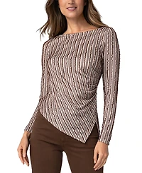 Liverpool Los Angeles Women's Long-Sleeve Boat Neck Asymmetrical Hem Knit Top
