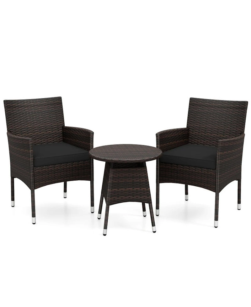 Sugift 3 Piece Patio Furniture Bistro Set for Porch with Woven Rattan Cushions