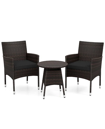 Sugift 3 Piece Patio Furniture Bistro Set for Porch with Woven Rattan Cushions