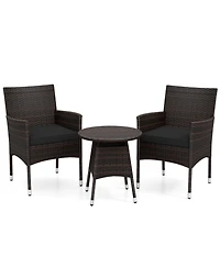 Sugift 3 Piece Patio Furniture Bistro Set for Porch with Woven Rattan Cushions