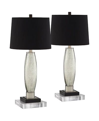 Regency Hill Landro Modern Mid Century Table Lamps Set of 2 with Clear Round Risers 29" Tall Mercury Glass Drum Shade for Bedroom Living Room