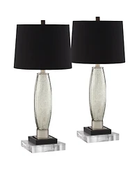 Regency Hill Landro Modern Mid Century Table Lamps Set of 2 with Clear Round Risers 29" Tall Mercury Glass Drum Shade for Bedroom Living Room