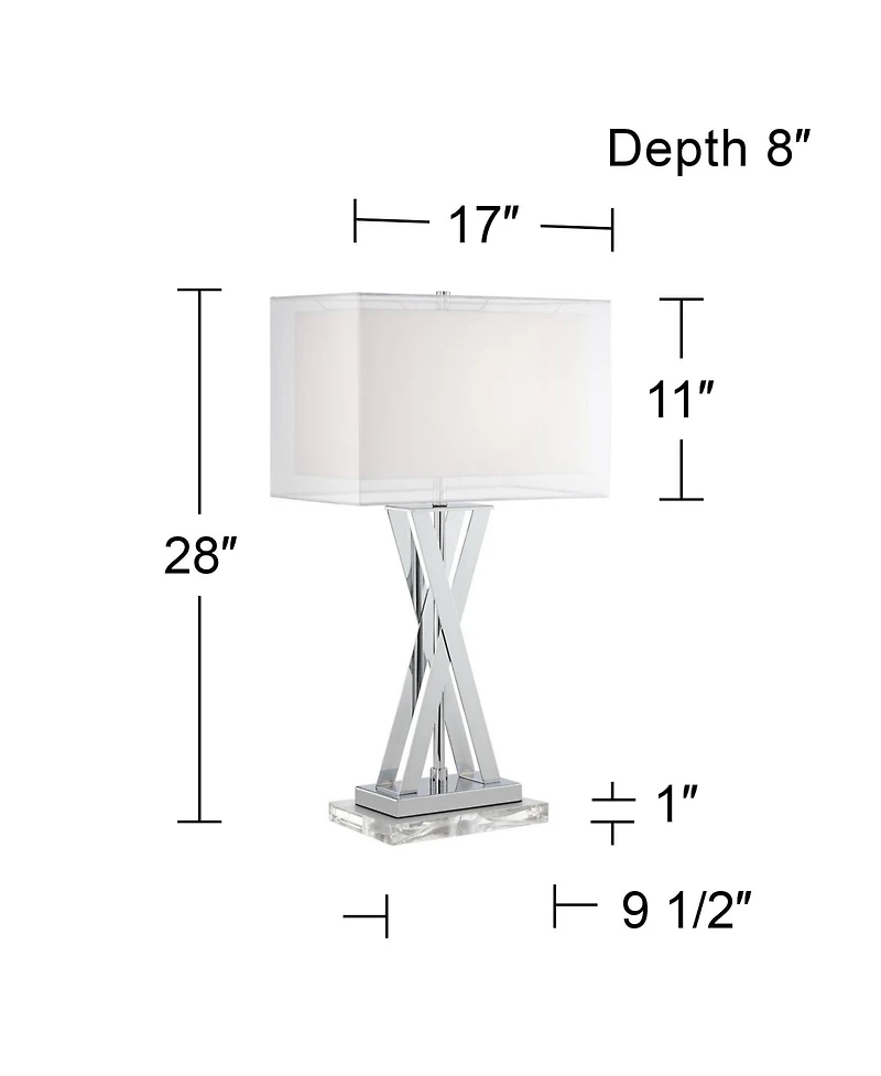Possini Euro Design Proxima Modern Table Lamp with Acrylic Riser 28" Tall Chrome Sheer Outer Inner Rectangular Shade for Bedroom Living Room