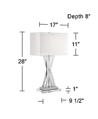 Possini Euro Design Proxima Modern Table Lamp with Acrylic Riser 28" Tall Chrome Sheer Outer Inner Rectangular Shade for Bedroom Living Room