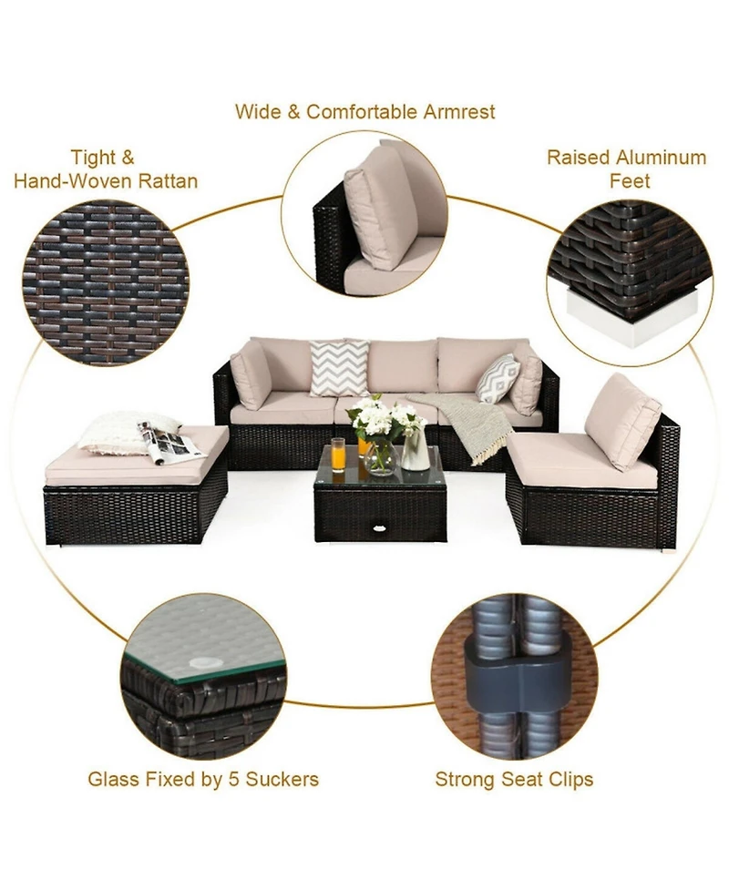 Sugift Outdoor Patio Rattan Sofa and Ottoman Furniture Set