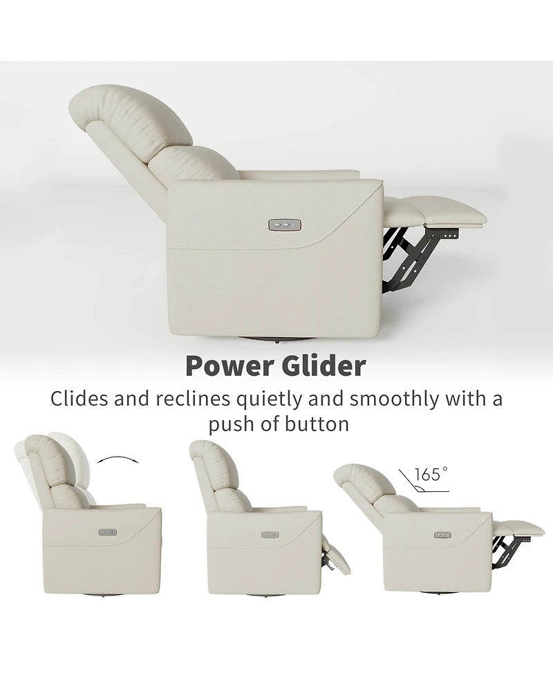 homfan Faux Leather Power Swivel Glider Recliner, High Back with Lumbar Support, Adjustable Footrest and Usb Port for Living Room and Nursery