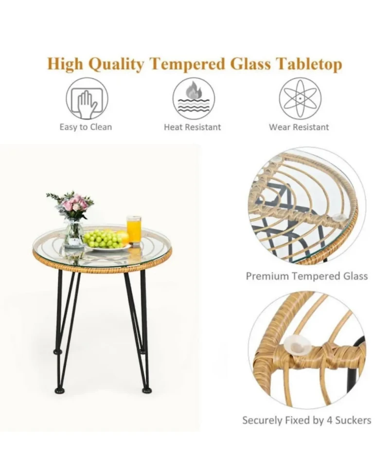 Yiortwo Rattan Patio Furniture Set Cushioned Chairs with Glass Table