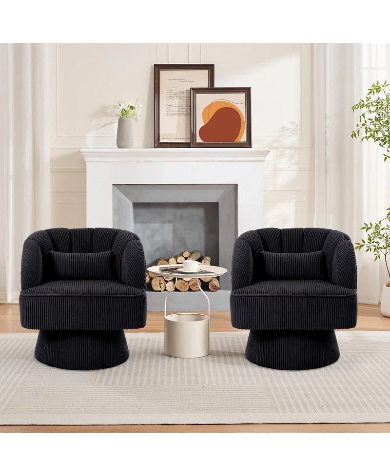 gaomon Modern Corduroy 360degree(s) Swivel Barrel Accent Chair, Striped Upholstered Armchair with Plush Padding for Living Room Bedroom