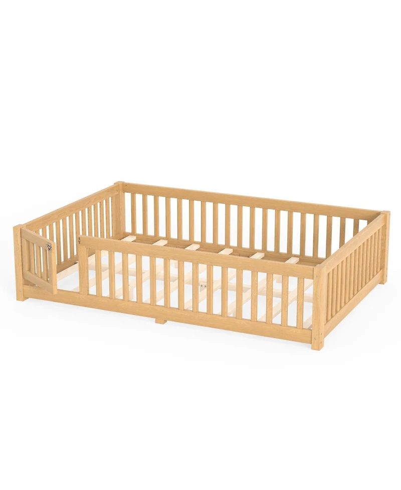 Streamdale Furniture Bed Floor Bed with Safety Guardrails and Door for Kids