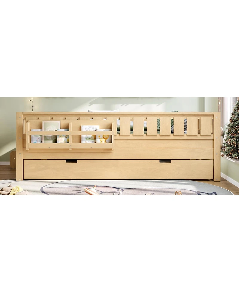 Streamdale Furniture Loft Bed with Bookshelves Staircase Safety Rails and Trundle