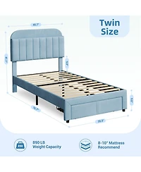 homfan 2 Pieces Twin Bed Frame, Upholstered Platform with Large Storage Drawer and Bookcase Headboard, Velvet Upholstered, Noise-Free, Easy Assembly