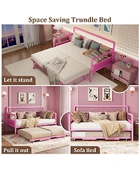 homfan Twin Daybed, Metal Heavy Duty Sofa Bed with Classic Headboard and Steel Slats for Bedroom, Noise-Free