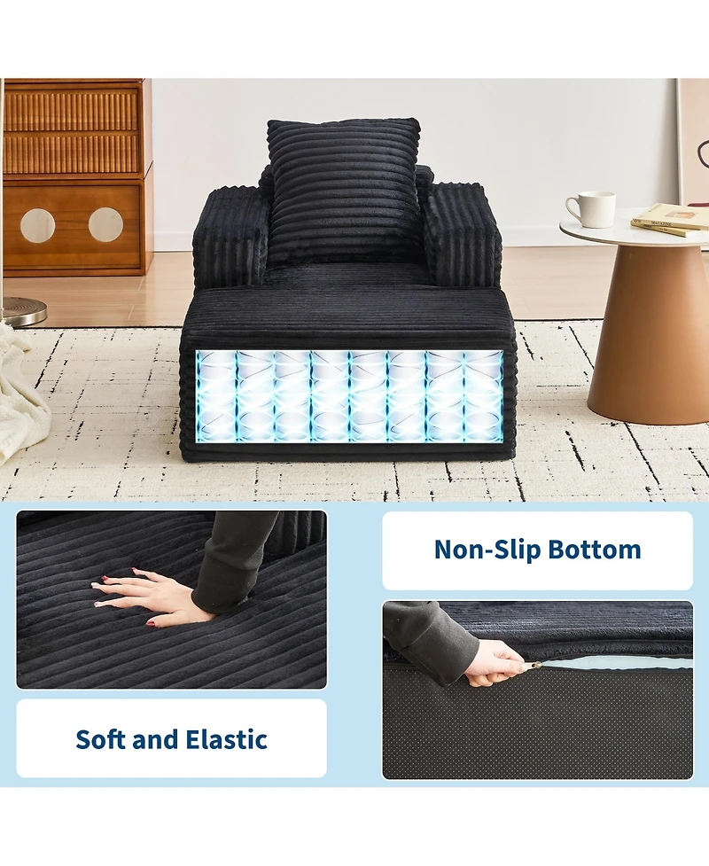 gaomon 45'' Indoor Chaise Lounge Chair Corduroy Cloud Single Couch Sofa with Deep Seat and Armrests Comfy Reading Chair Sleeper Bed