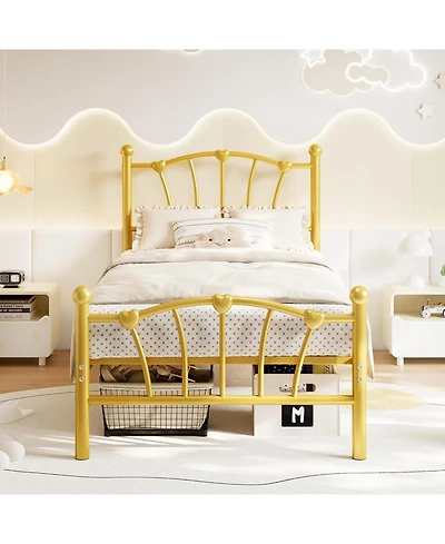 gaomon Twin Xl Size Bed Frame, Heart Shaped Metal Bed Frame with Headboard and Footboard, Platform Bed Frame with Sturdy Slat Support