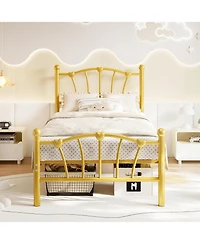 gaomon Twin Xl Size Bed Frame, Heart Shaped Metal Bed Frame with Headboard and Footboard, Platform Bed Frame with Sturdy Slat Support