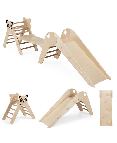 Slickblue Foldable Wooden Climbing Toys Set with Panda Theme for Toddlers