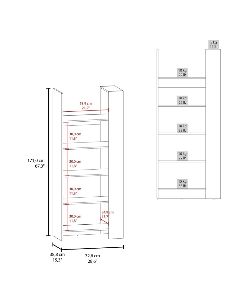 Fm Furniture Doney Park 5-Shelf Open Bookcase, Contemporary Design for Display and Storage