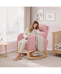gaomon Teddy Fleece Rocking Chair, Modern Nursery Glider Chair with Side Pockets and Pillow