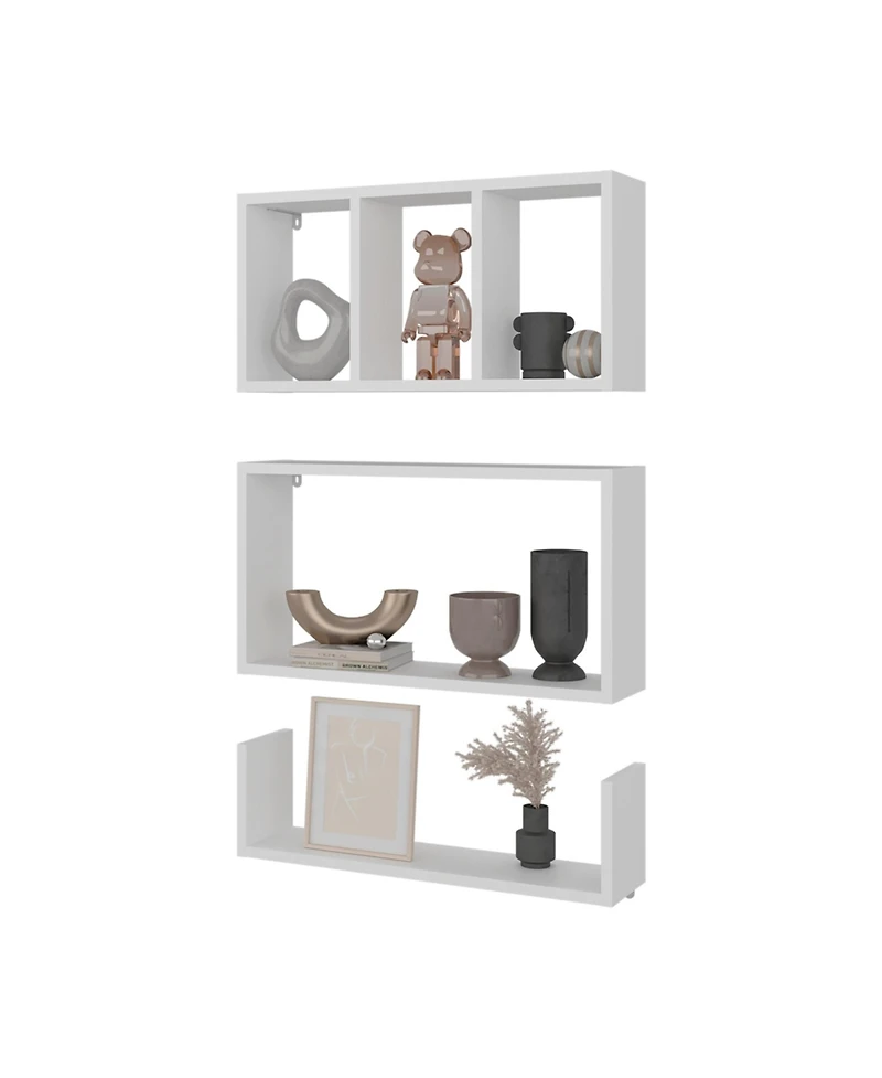 Fm Furniture Wall Mounted Floating Shelves, Set of 3 Rectangular Display Racks