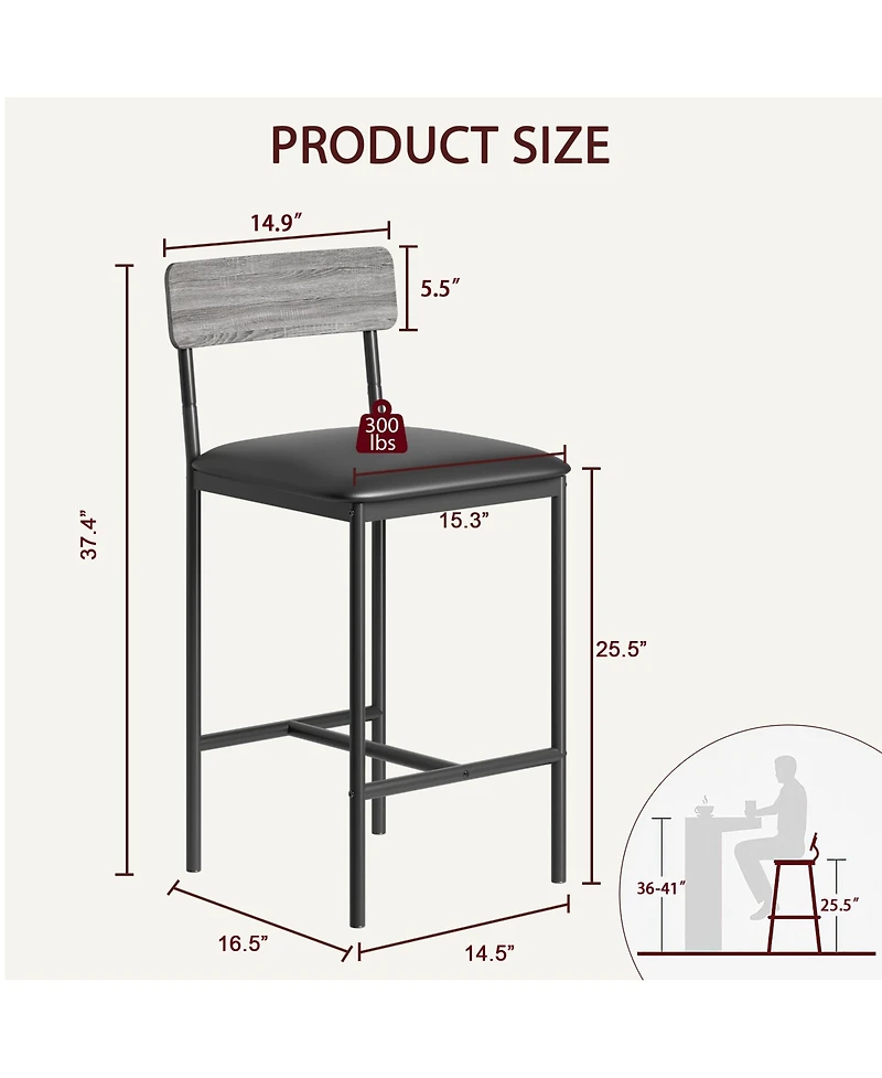 homfan Set of 2 Bar Stools Tall Kitchen Breakfast Nook Dining Stools with Padded Cushion, Space-Saving Furniture for Small Spaces and Apartment
