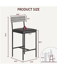 homfan Set of 2 Bar Stools Tall Kitchen Breakfast Nook Dining Stools with Padded Cushion, Space-Saving Furniture for Small Spaces and Apartment