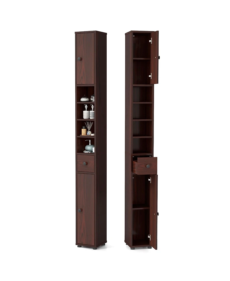 Gymax Tall Slim Bathroom Storage Cabinet Linen Tower w/Drawer Adjustable Shelves Black