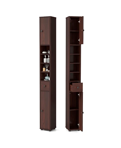 Gymax Tall Slim Bathroom Storage Cabinet Linen Tower w/Drawer Adjustable Shelves Black