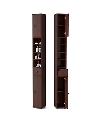Gymax Tall Slim Bathroom Storage Cabinet Linen Tower w/Drawer Adjustable Shelves Black
